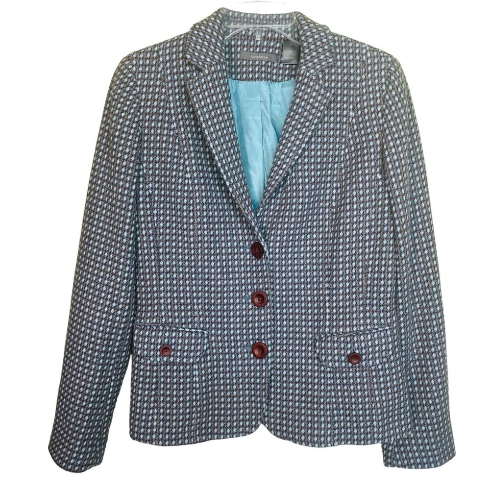 Liz Claiborne Grey Blue Jacket Blazer Wool Blend Size 8